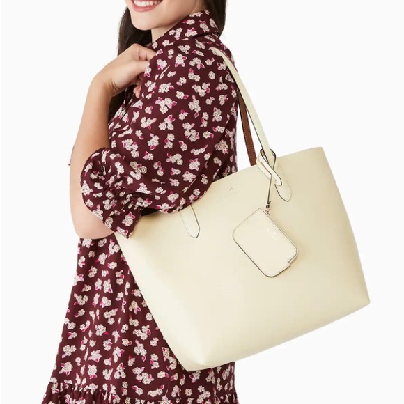 Authentic KATE SPADE Pebbled leather REVERSIBLE Open tote with zip coin - Picture 2 of 16